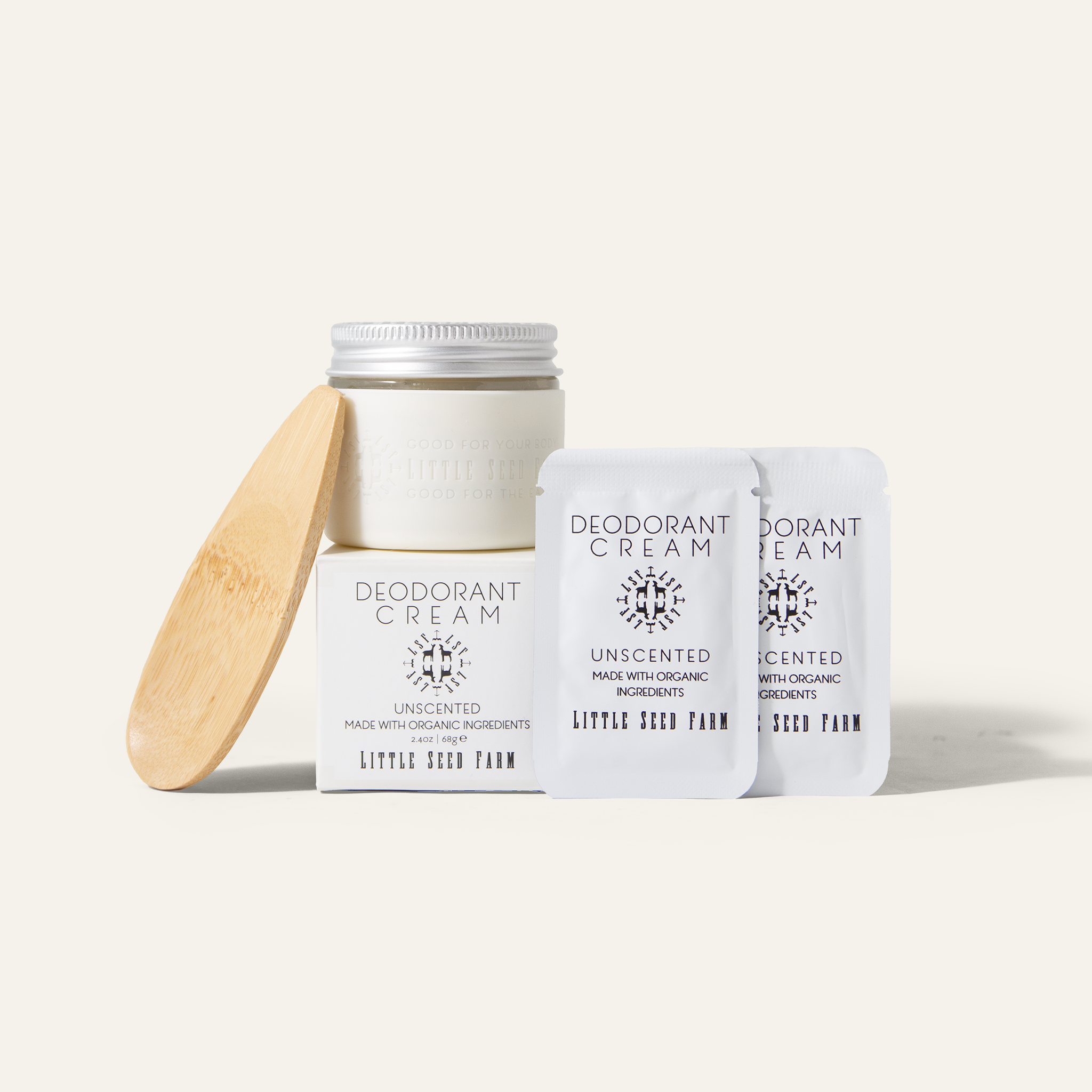 Unscented natural deodorant cream featuring gentle base ingredients without essential oils, ideal for sensitive skin.