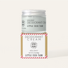 Holiday Deodorant Cream jar by Little Seed Farm on top of its festive kraft box, showing peppermint stripe accent and holiday branding. Natural and organic, aluminum free deodorant.