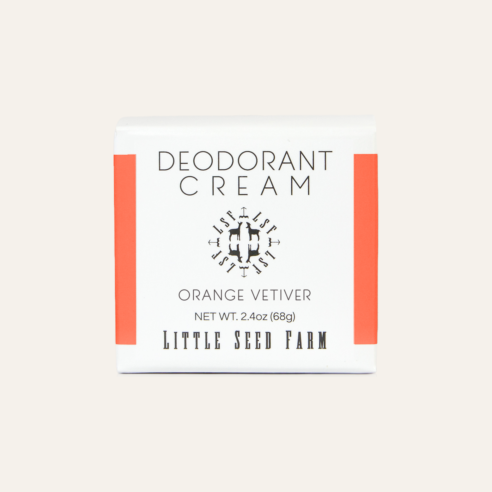 Little Seed Farm Orange Vetiver natural deodorant cream made with organic botanicals and activated charcoal for aluminum-free, long-lasting odor protection with a citrusy, earthy scent.