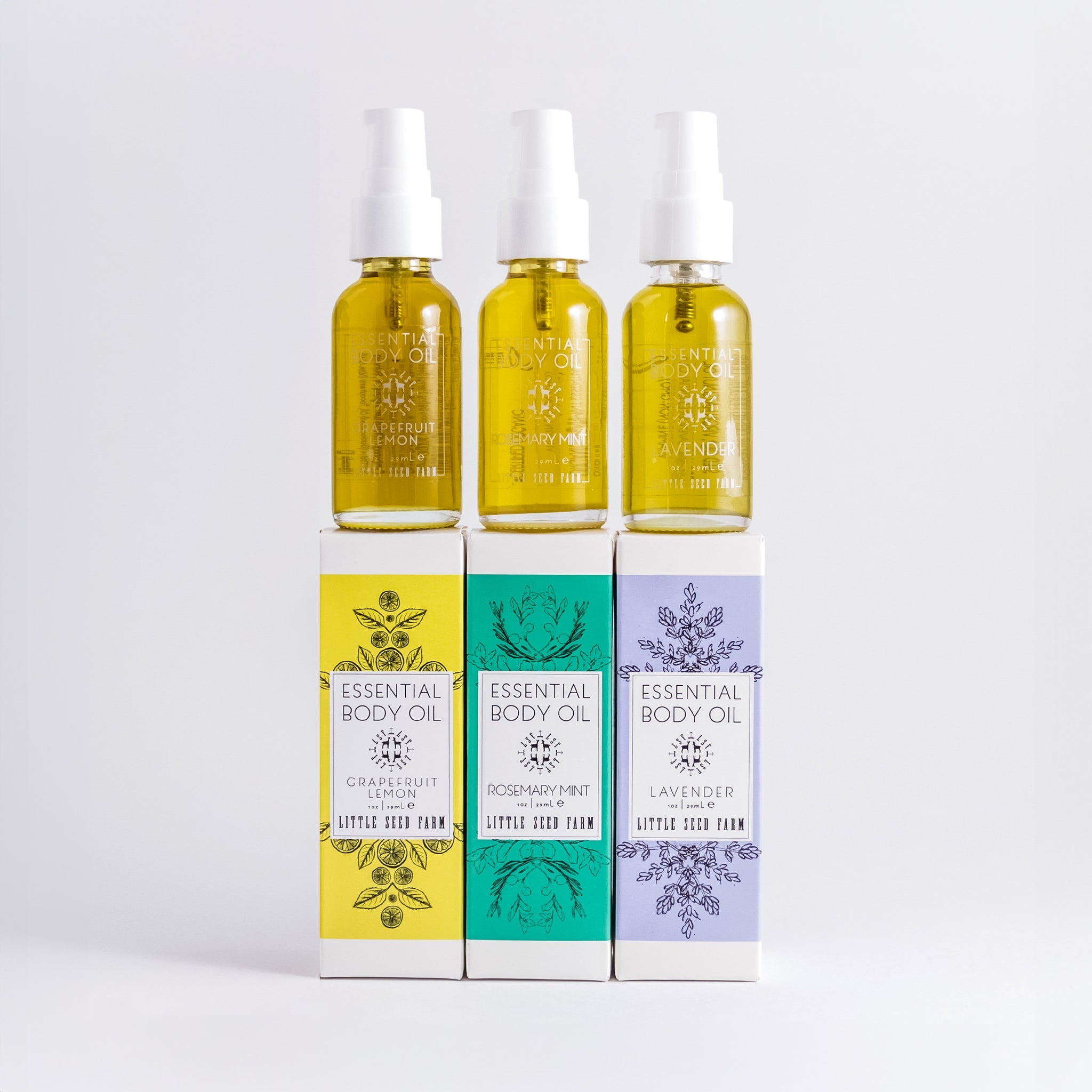 Little Seed Farm Essential Body Oil made with organic hazelnut and hemp seed oils, rich in vitamins and antioxidants for light, fast-absorbing, non-greasy daily moisturizing.